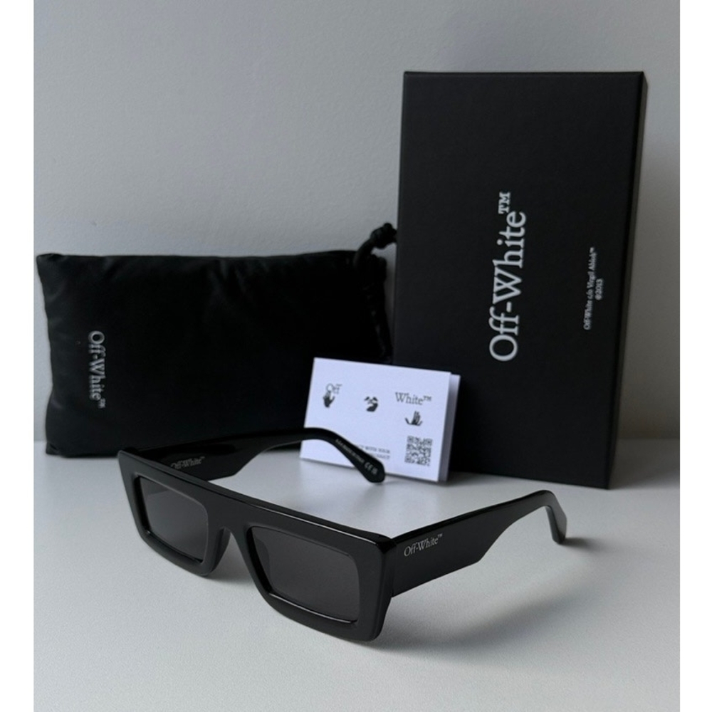 Off-White Matte Black Rectangular Sunglasses - image 1